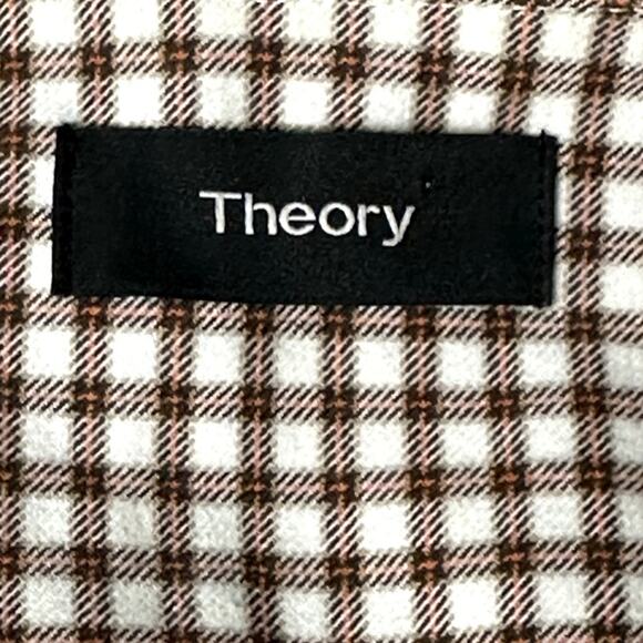 Theory Check Peplum-Back Sculpture Jacket Ivory Tan Grid Stretch Women's Size 10 - Picture 5 of 9